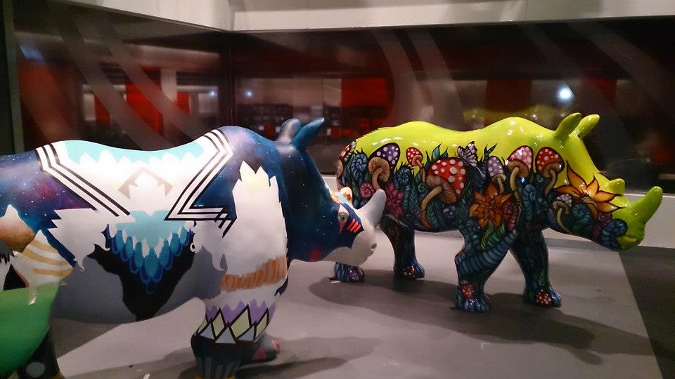 BBC News Studio large painted rhino sculptures
