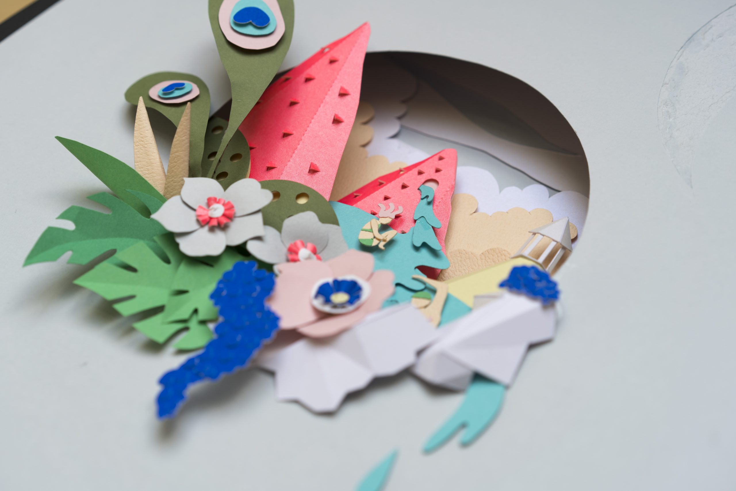 3d Paper artwork in a wild swimming paper sculpture
